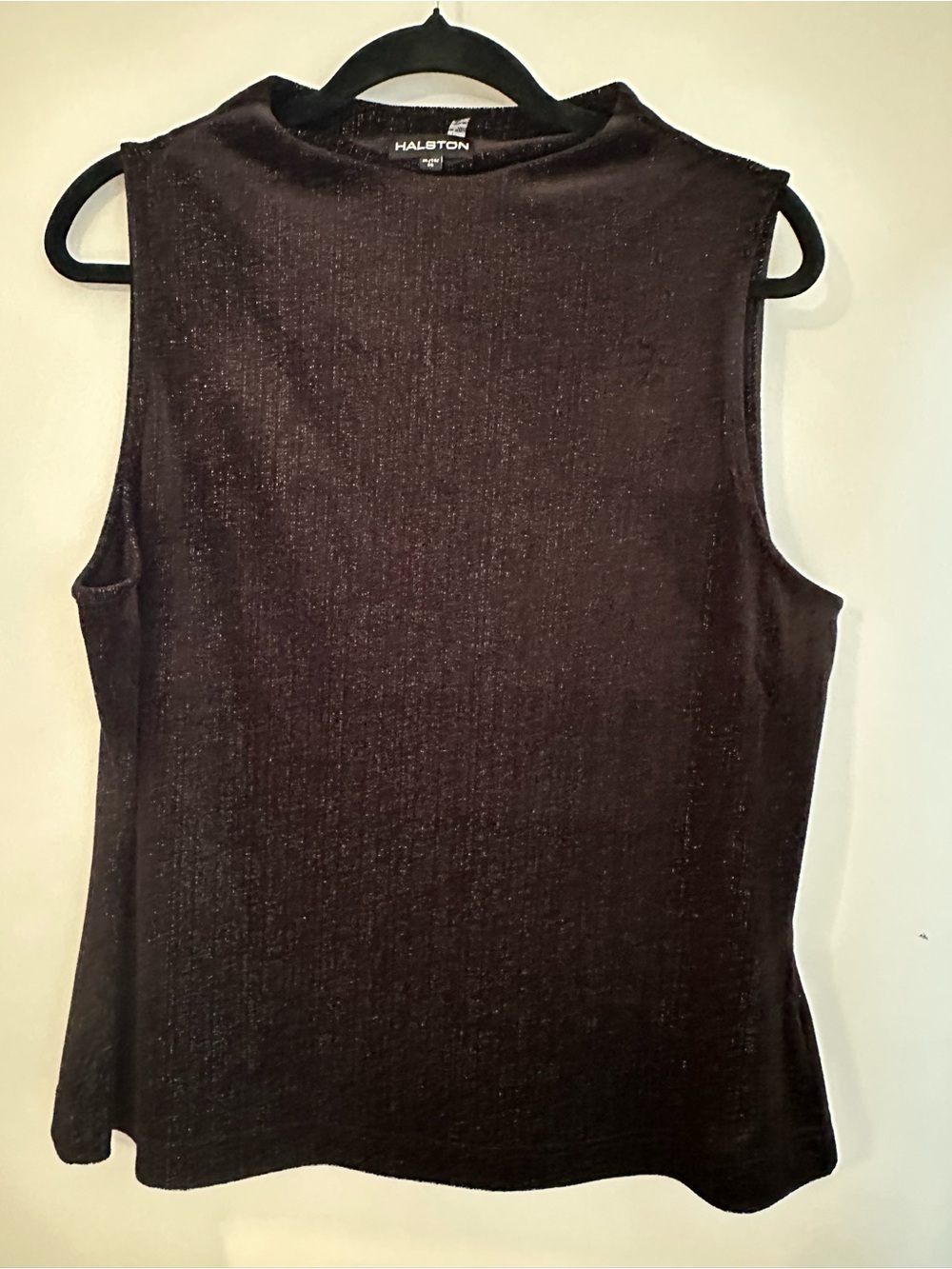 Halston Sleeveless Metallic Mock Neck Top in Black
